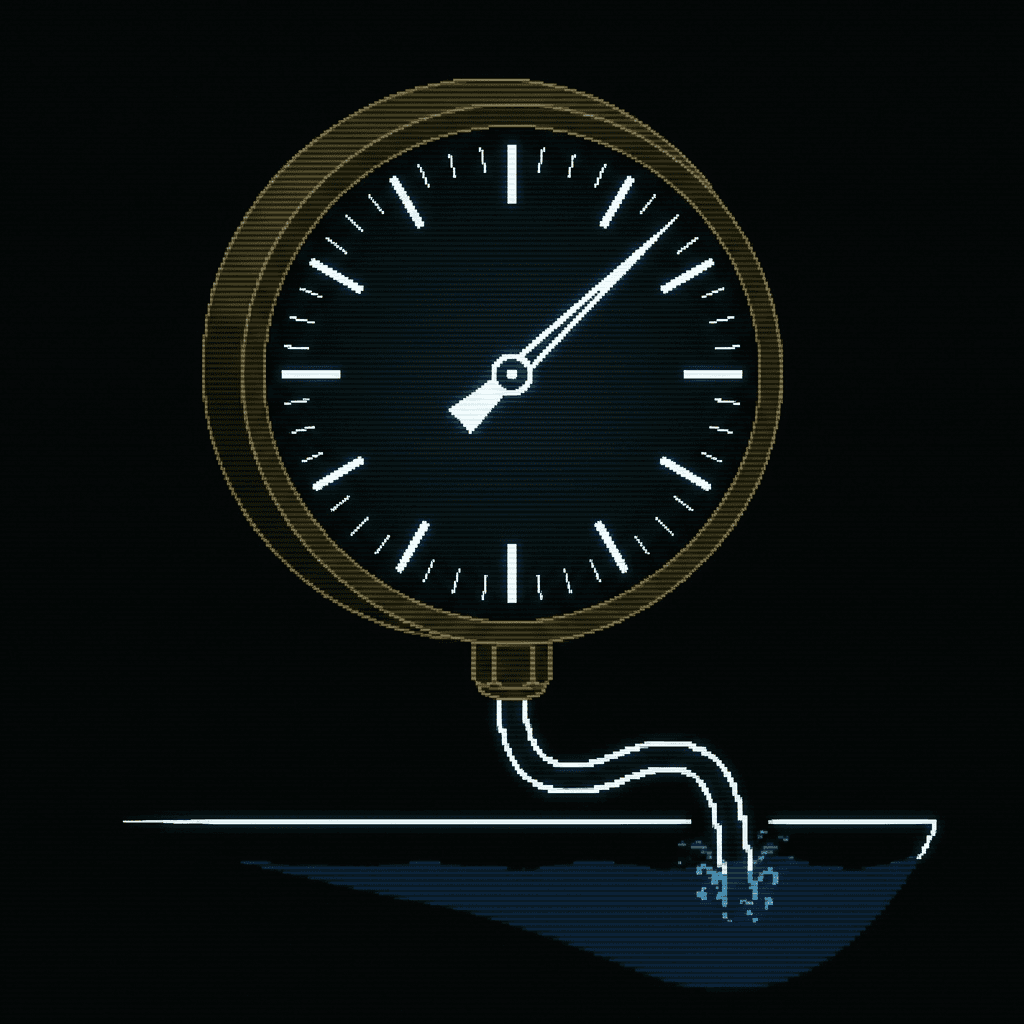 A mechanical depth gauge, needle over a blank dial